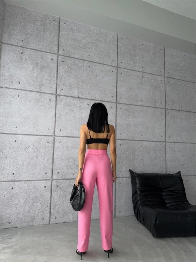PANTOLON KAPALI CEP 3 DÜĞME DETAYLI - Pembe - 2