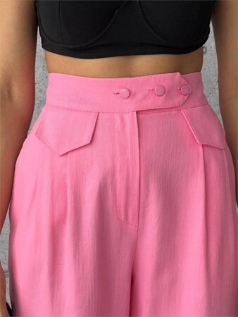 PANTOLON KAPALI CEP 3 DÜĞME DETAYLI - Pembe - 3