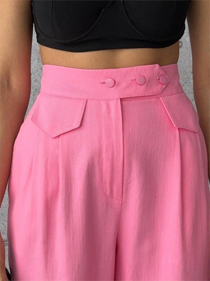 PANTOLON KAPALI CEP 3 DÜĞME DETAYLI - Pembe - 3