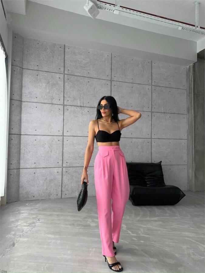 PANTOLON KAPALI CEP 3 DÜĞME DETAYLI - Pembe - 4