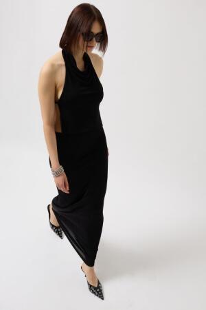 Parlak Kumaş Maxi Etek - ANGELINO BuyukBedeniz