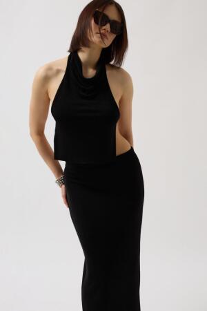 Parlak Kumaş Maxi Etek - 3