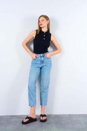 Patlı Düğmeli Triko Atlet - Siyah - ANGELINO BuyukBedeniz (1)