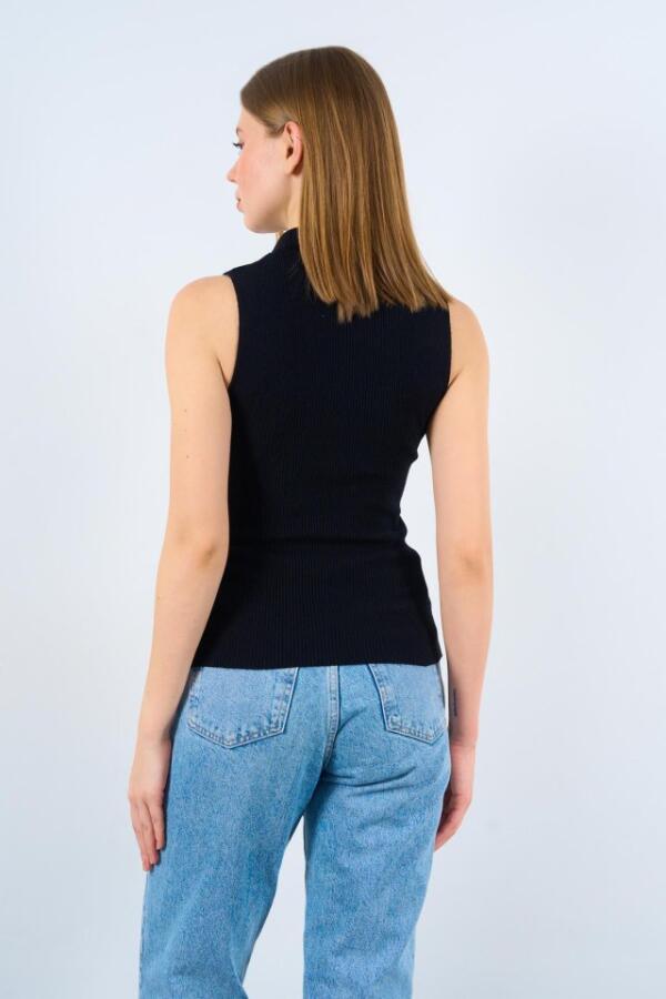 Patlı Düğmeli Triko Atlet - Siyah - 5