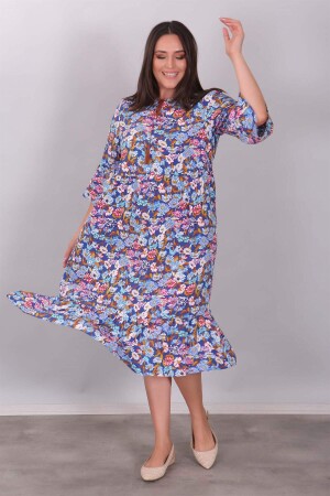 Patterned Ruffle Indigo Dress - 2