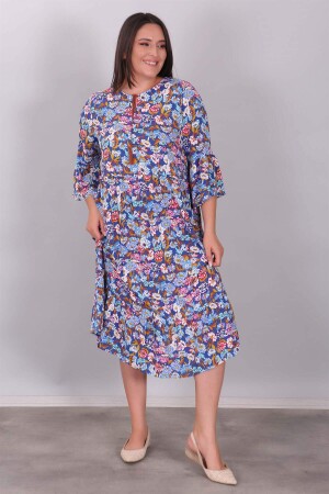 Patterned Ruffle Indigo Dress - 3