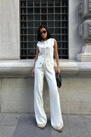 Paulo Gold Düğmeli Yelek Pantolon Takım 9976 - ANGELINO BuyukBedeniz