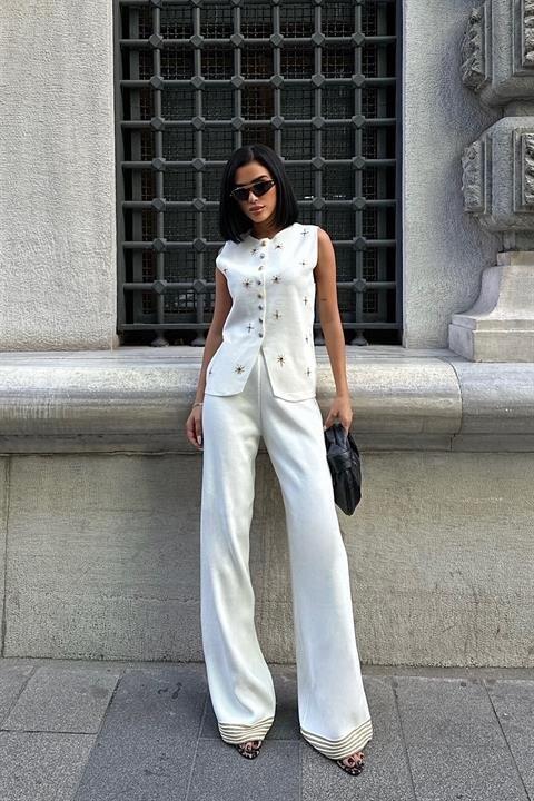 Paulo Gold Düğmeli Yelek Pantolon Takım 9976 - 1