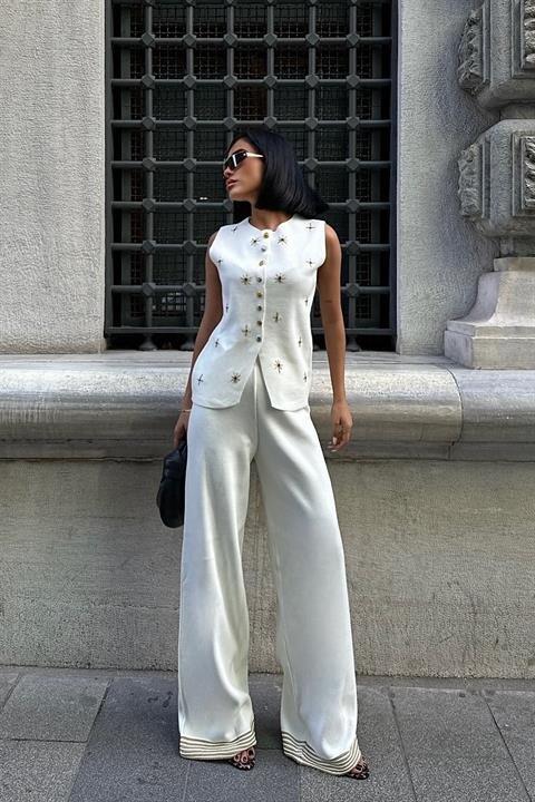 Paulo Gold Düğmeli Yelek Pantolon Takım 9976 - 3