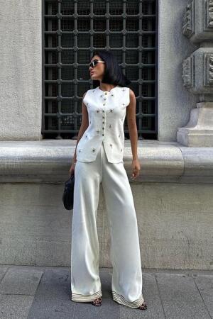 Paulo Gold Düğmeli Yelek Pantolon Takım 9976 - 3