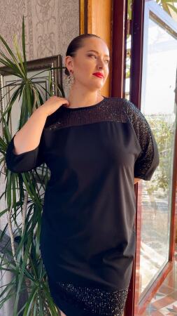 Payet Garnili Büyük Beden Elbise Siyah - RMG (1)