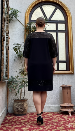 Payet Garnili Büyük Beden Elbise Siyah - 6