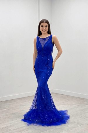 Sequin Fabric Skirt Tulle Detailed Dress - SAKS BLUE - Angelino Moda