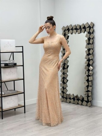 Sequin Fabric Square Collar Dress - GOLD - Angelino Moda (1)