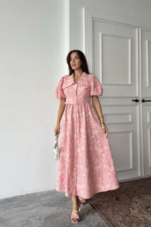 Pembe Bebe Yaka Balon Kollu Elbise - 1