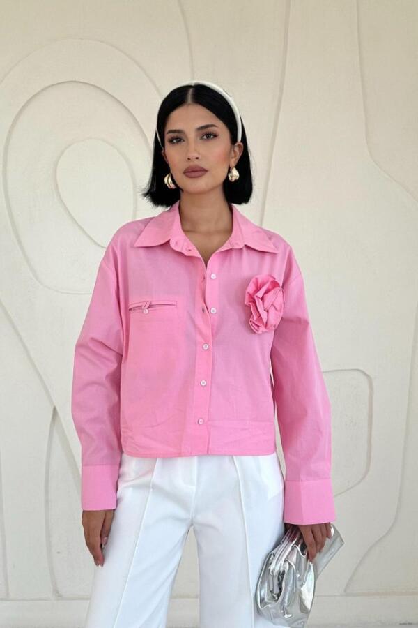 Pembe Fleto Cepli Poplin Gömlek - 2