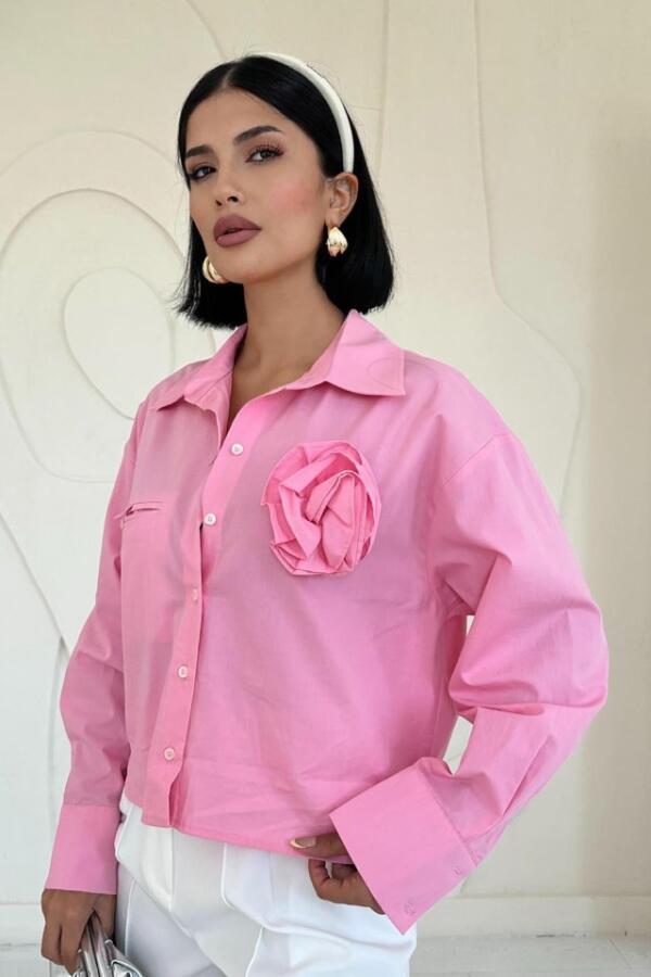 Pembe Fleto Cepli Poplin Gömlek - 3