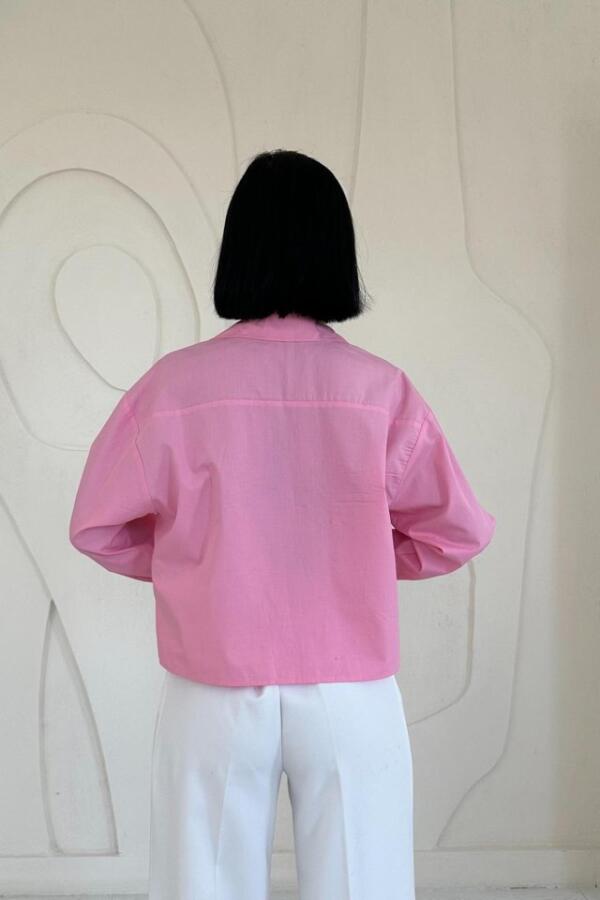 Pembe Fleto Cepli Poplin Gömlek - 4