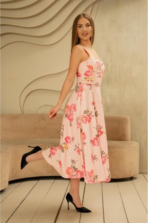Pembe İnce Kemer Detaylı Elbise - 4