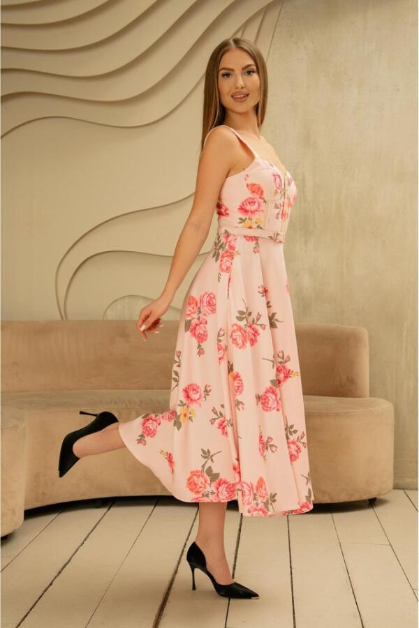 Pembe İnce Kemer Detaylı Elbise - 4