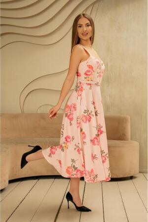 Pembe İnce Kemer Detaylı Elbise - 4