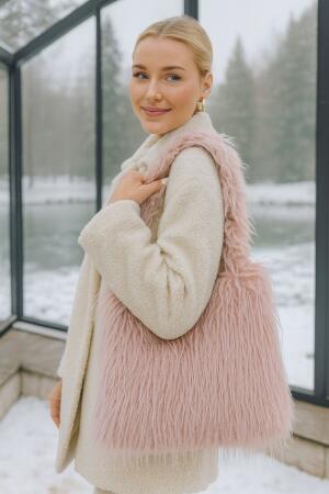 Pembe Peluş Kürklü Suni Çanta 03 - Angelino Butik