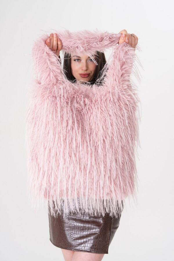 Pembe Peluş Kürklü Suni Çanta 03 - 2