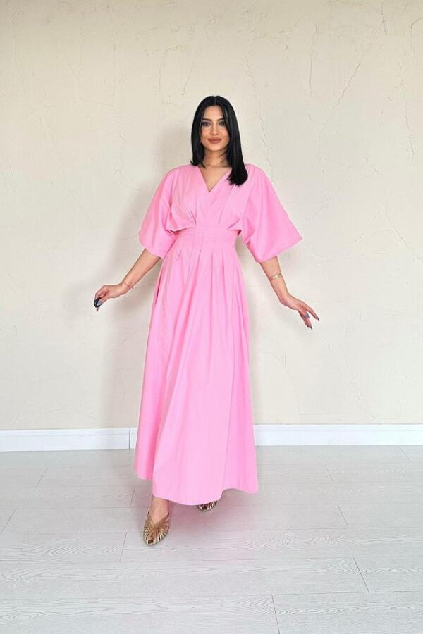 Pembe Pileli Uzun Elbise - 1