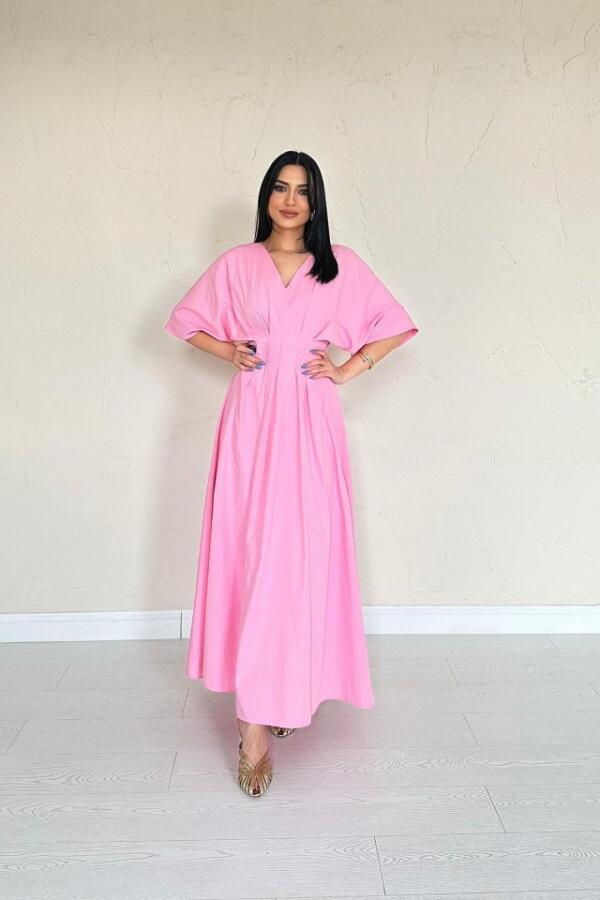 Pembe Pileli Uzun Elbise - 3