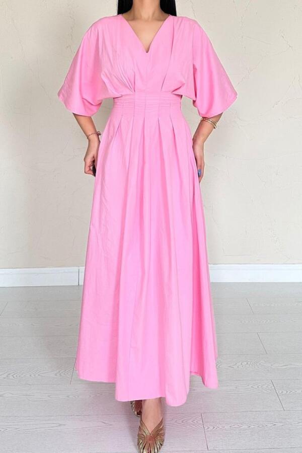 Pembe Pileli Uzun Elbise - 4