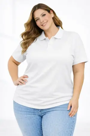 Pike Kumaş Düğmeli Yaka Battal Büyük Beden Günlük Kısa Kol Tişört T-shirt - Beyaz - 4