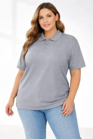 Pike Kumaş Düğmeli Yaka Battal Büyük Beden Günlük Kısa Kol Tişört T-shirt - Gri - 3