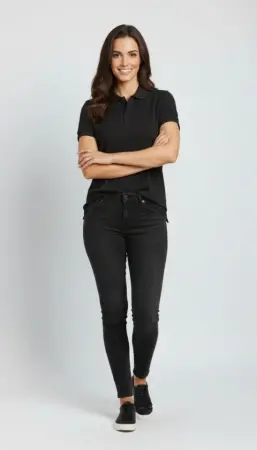 Pike Kumaş Düğmeli Yaka Regular Rahat Günlük Kısa Kol Tişört T-shirt - Siyah - ANGELINO BuyukBedeniz (1)