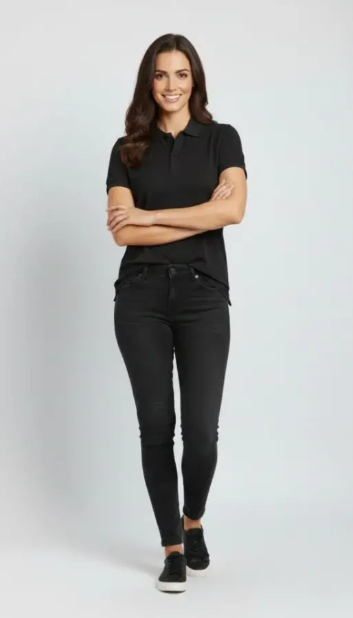 Pike Kumaş Düğmeli Yaka Regular Rahat Günlük Kısa Kol Tişört T-shirt - Siyah - 2