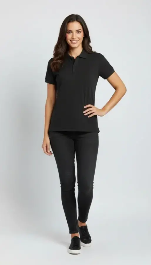 Pike Kumaş Düğmeli Yaka Regular Rahat Günlük Kısa Kol Tişört T-shirt - Siyah - 3