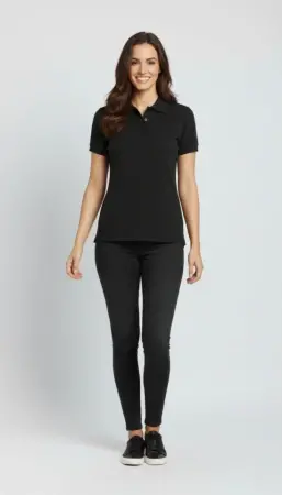 Pike Kumaş Düğmeli Yaka Regular Rahat Günlük Kısa Kol Tişört T-shirt - Siyah - 4