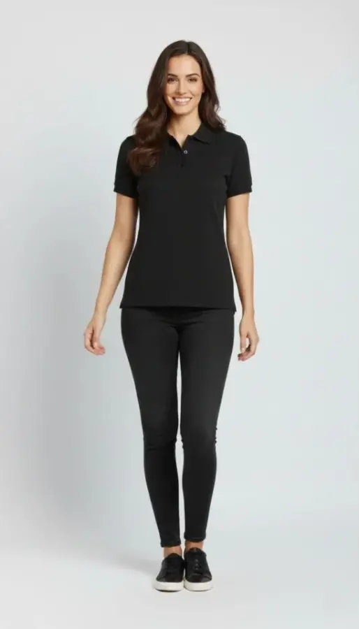 Pike Kumaş Düğmeli Yaka Regular Rahat Günlük Kısa Kol Tişört T-shirt - Siyah - 4