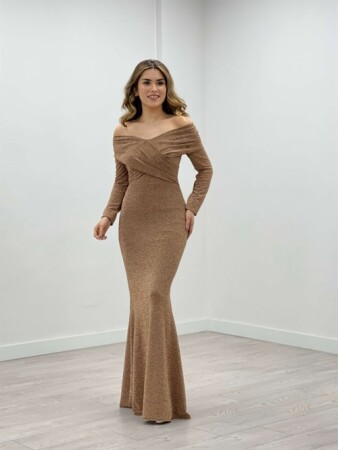 Sparkle Fabric Boat Neck Fish Dress - GOLD - Angelino Moda (1)