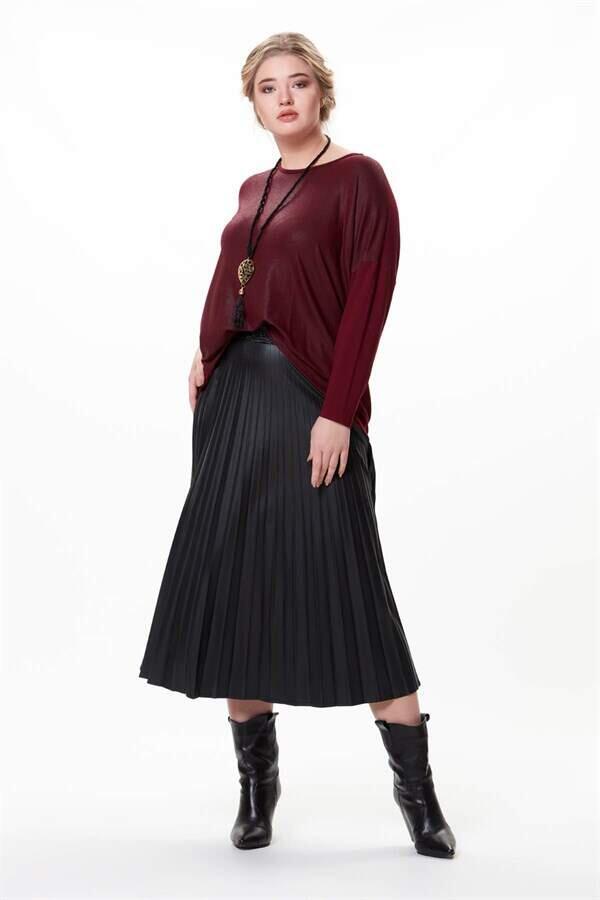 Pleated Leather Skirt Black - 1