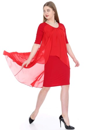 Plus Size Chffon Midi Dress KL7052 Red - 5