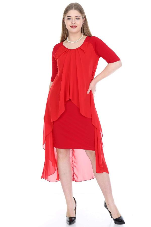 Plus Size Chffon Midi Dress KL7052 Red - 4