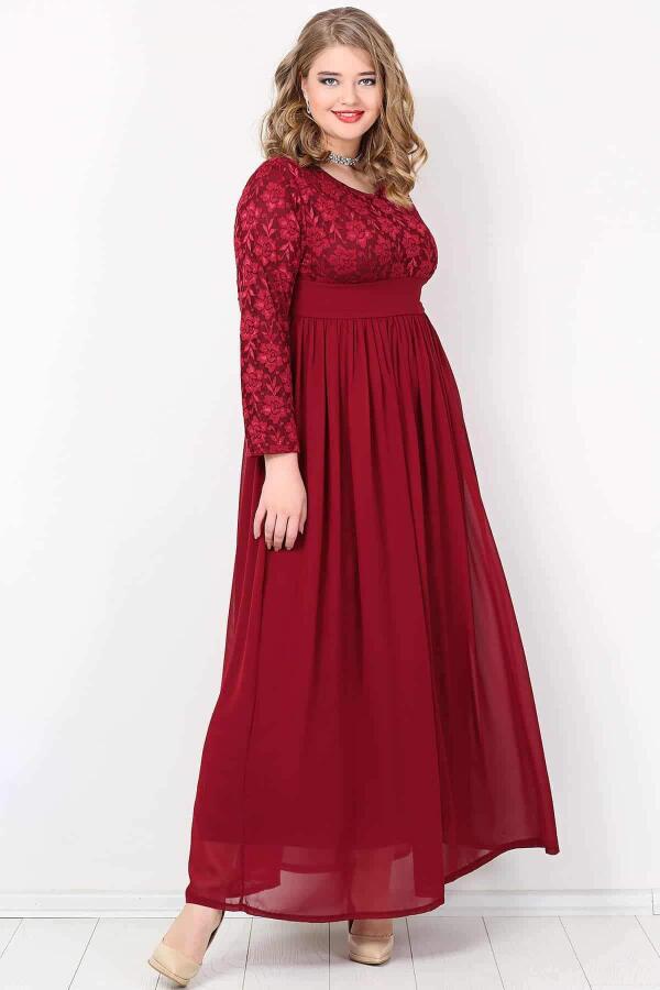 Plus Size Chiffon Lycra Long Evening Dress KL4009T Claret Red - 1