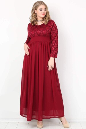 Plus Size Chiffon Lycra Long Evening Dress KL4009T Claret Red - 2