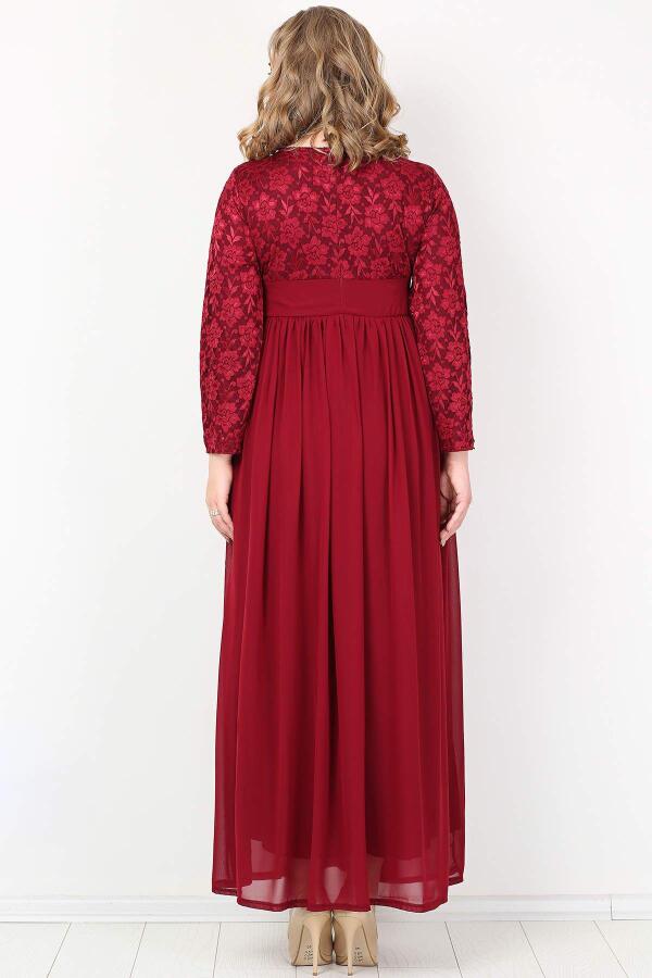 Plus Size Chiffon Lycra Long Evening Dress KL4009T Claret Red - 4