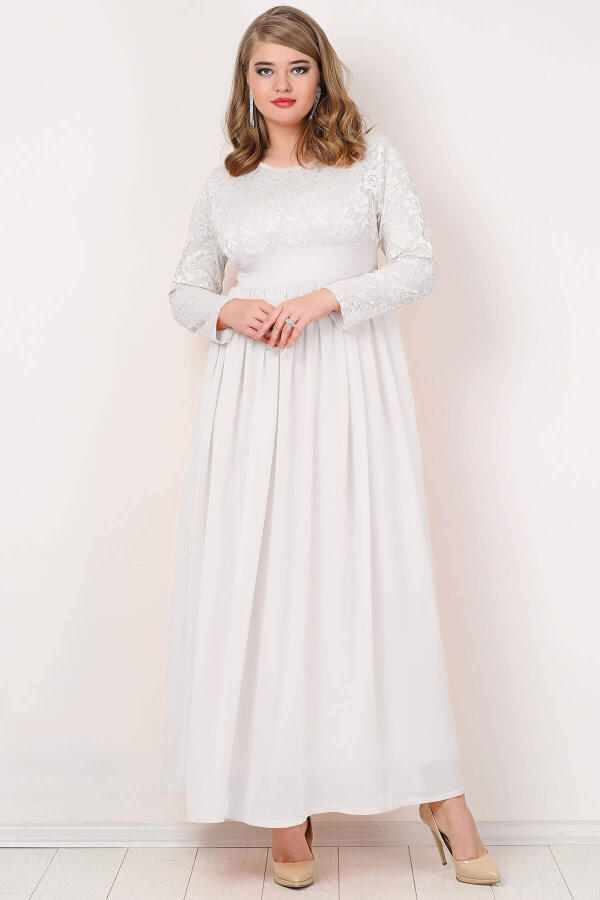 Plus Size Chiffon Lycra Long Evening Dress KL4009T White - 1