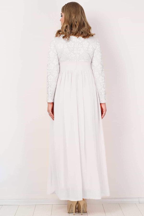 Plus Size Chiffon Lycra Long Evening Dress KL4009T White - 2
