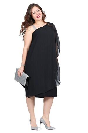 Plus Size Chiffon One Side Strappy Dress KL6060K - 1