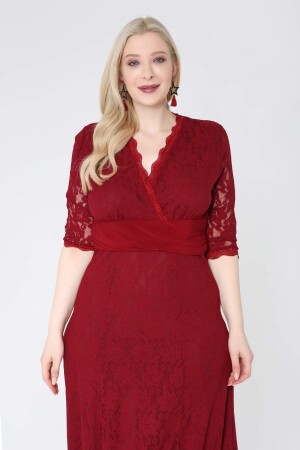 Large Size Complete Guipure Evening Dress KL26001 Claret Red - 1
