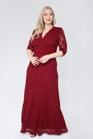 Large Size Complete Guipure Evening Dress KL26001 Claret Red - 2