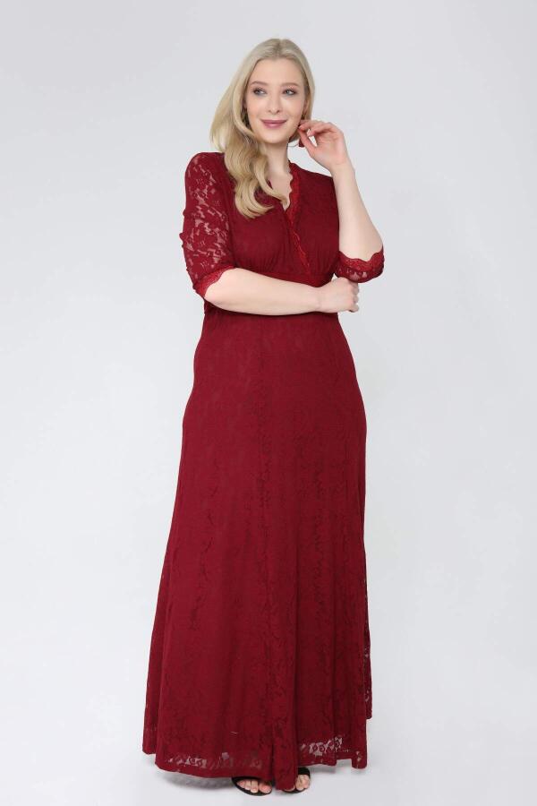 Large Size Complete Guipure Evening Dress KL26001 Claret Red - 4
